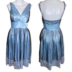 Morgan & Co Dress Fit & Flare New Slate Blue & Black Mesh Size 5/6